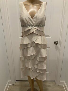 Alex Evenings Dress Size 6 Champagne Cream Crystals Evening Cocktail Wedding